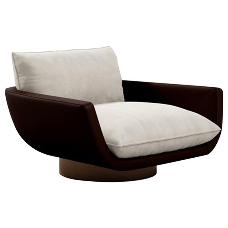Rua Ipanema Fully Upholstered Walnut Veneer Swivel Base Lounge Chair