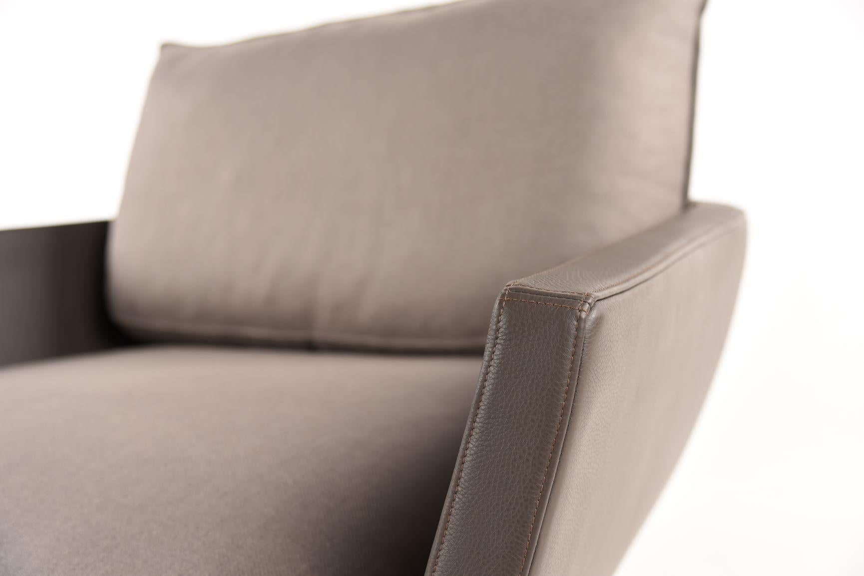 Italian Rua Ipanema Lounge Chair by Yabu Pushelberg Anthracite Leather and Linen Blend