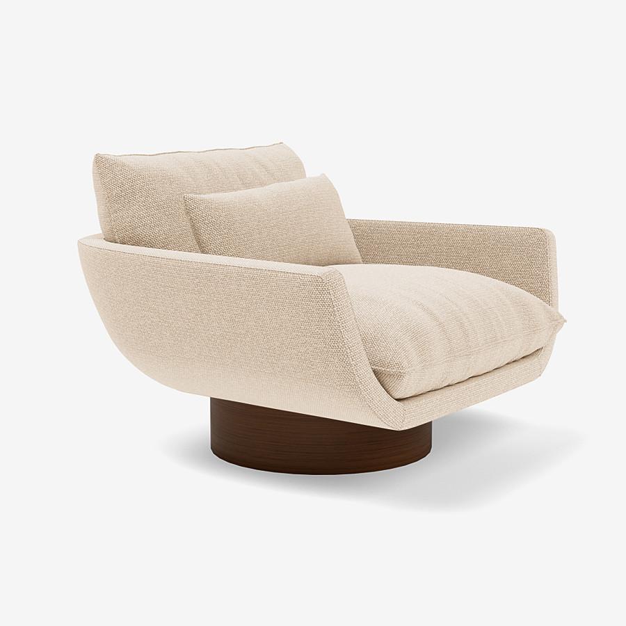 This Rua Ipanema lounge chair by Yabu Pushelberg is upholstered in Aberdeen Avenue boucle chenille blend. Aberdeen Avenue comes in 7 colorways from Italy with a composition of 43% Viscose, 17% Polyacrylic, 15% Wool, 9% Cotton, 8% Linen and 8%