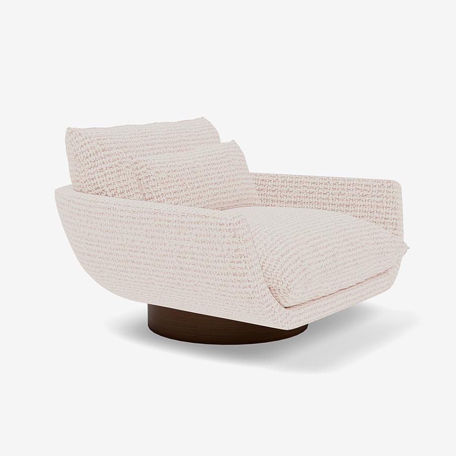 This Rua Ipanema lounge chair by Yabu Pushelberg is upholstered in Rue Cambon jacquard tweed, made of chenille & velour. Rue Cambon comes in 3 colorways from Italy with a composition of 43% viscose, 29% polyester, 15% nylon, 13% cotton, a weight of