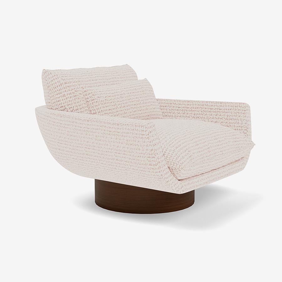 This Rua Ipanema lounge chair by Yabu Pushelberg is upholstered in Rue Cambon jacquard tweed, made of chenille & velour. Rue Cambon comes in 3 colorways from Italy with a composition of 43% viscose, 29% polyester, 15% nylon, 13% cotton, a weight of