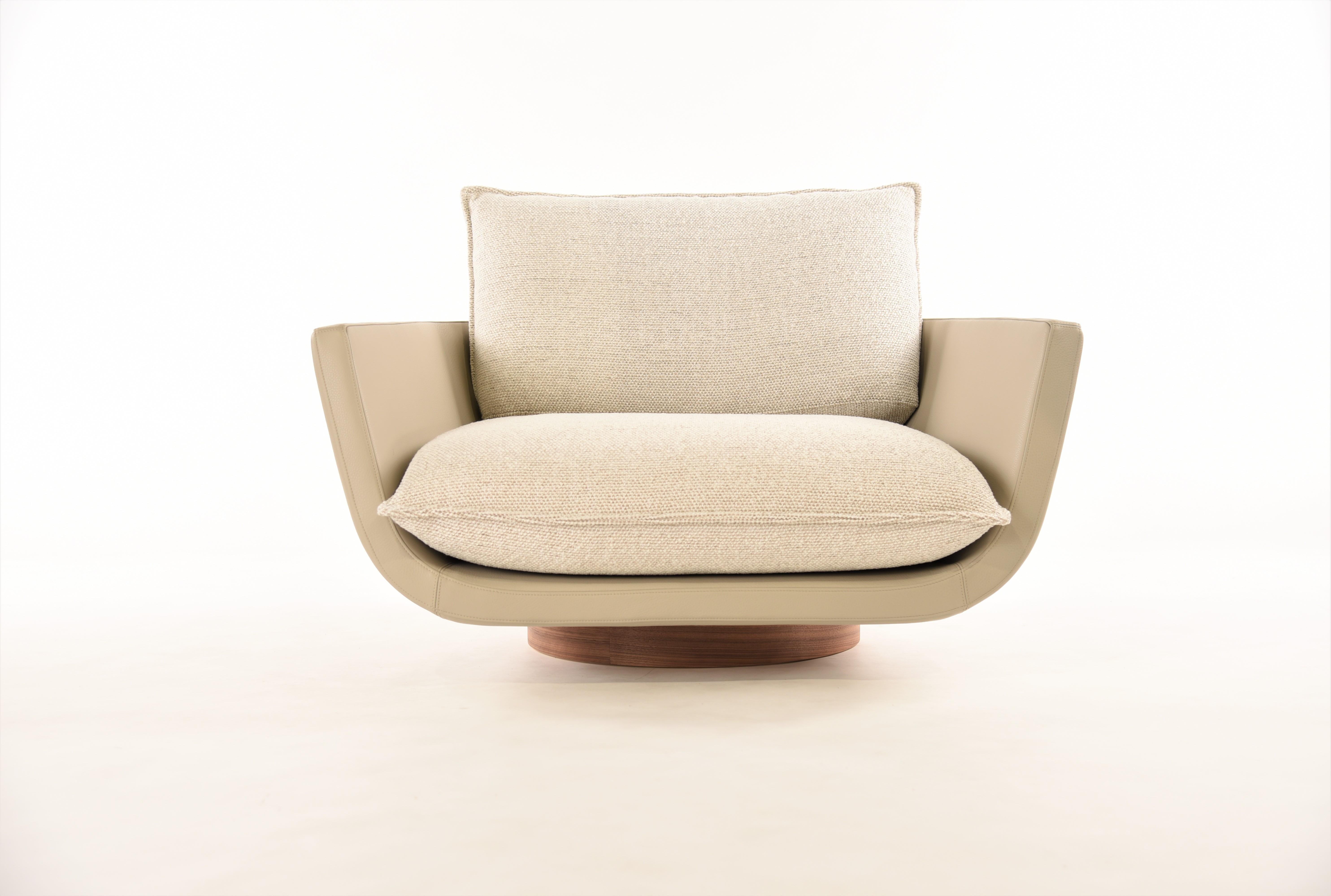 Italian Rua Ipanema Lounge Chair by Yabu Pushelberg in Leather and Fabric