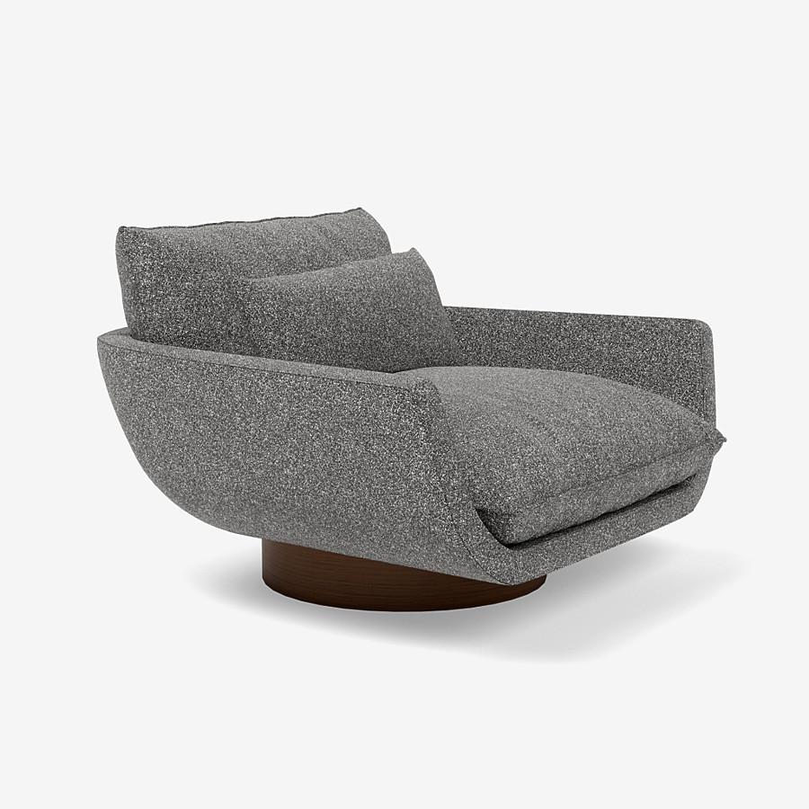 This Rua Ipanema lounge chair by Yabu Pushelberg is upholstered in Place de l'Étoile, muliti-toned bouclé. Place de l'Étoile comes in 5 colorways from Belgium with a composition of 65% cotton, 20% polyacrylic, 15% polyester, a weight of 750g/m and a