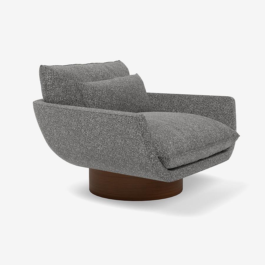 This Rua Ipanema lounge chair by Yabu Pushelberg is upholstered in Place de l'Étoile, muliti-toned bouclé. Place de l'Étoile comes in 5 colorways from Belgium with a composition of 65% Cotton, 20% Polyacrylic, 15% Polyester, a weight of 750g/m and a