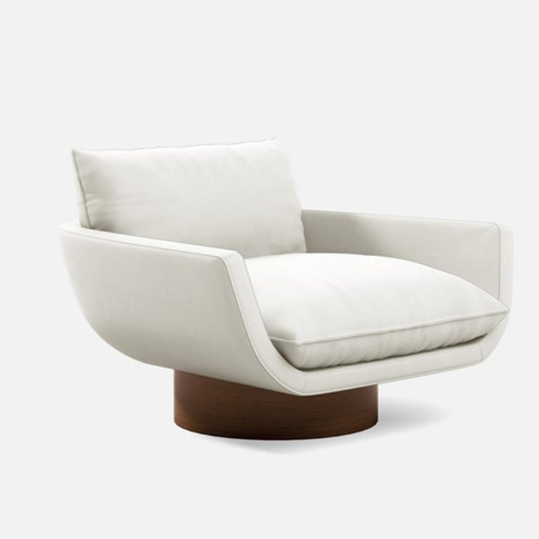 Rua Ipanema Oscar Neimeyer Inspired Leather And Walnut Pivot Base Armchair