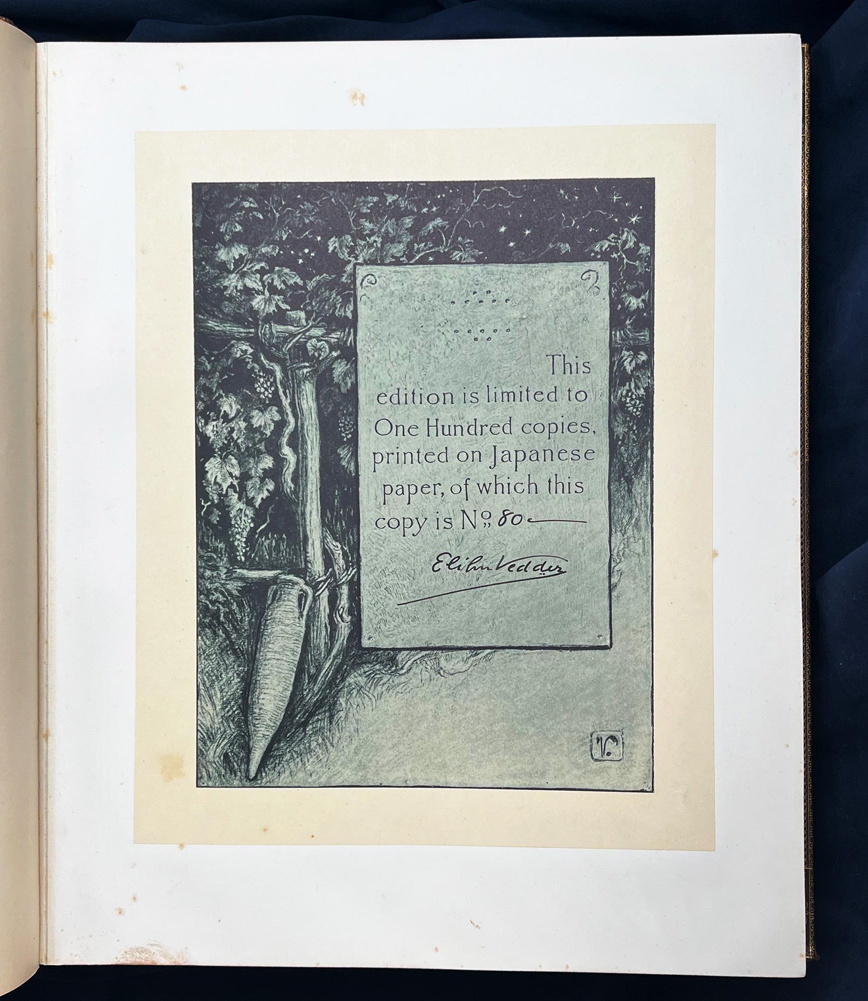A lavish production and VEDDER's MASTERPIECE, The Rubaiyat was a great success and helped establish Vedder as a major American artist.

Khayyám, Omar / Illustrated by ELIHU VEDDER / Translated by Edward Fitzgerald
The Rubáiyát of Omar Khayyám, The