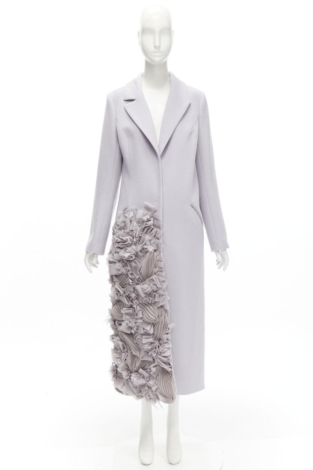 RUBAN ATELIER 100% cashmere lilac grey ruffle applique oversized coat XS For Sale 5