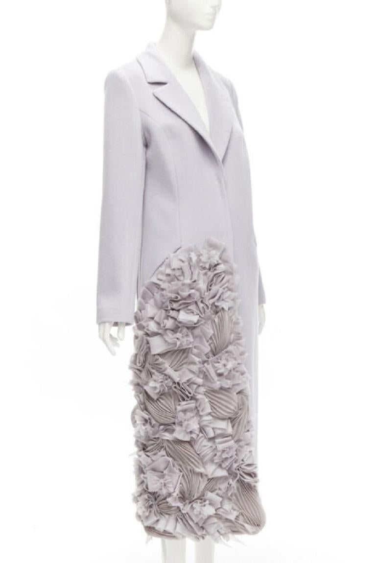 Gray RUBAN ATELIER 100% cashmere lilac grey ruffle applique oversized coat XS