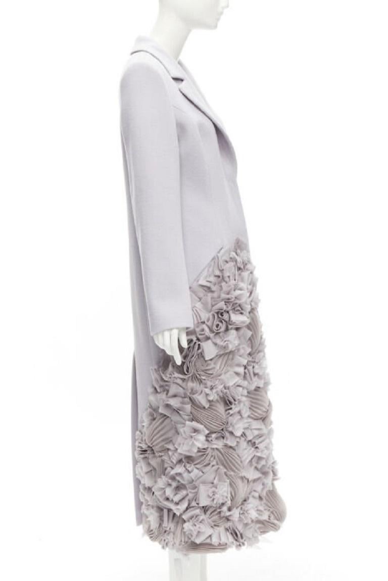 RUBAN ATELIER 100% cashmere lilac grey ruffle applique oversized coat XS In Excellent Condition In Hong Kong, NT