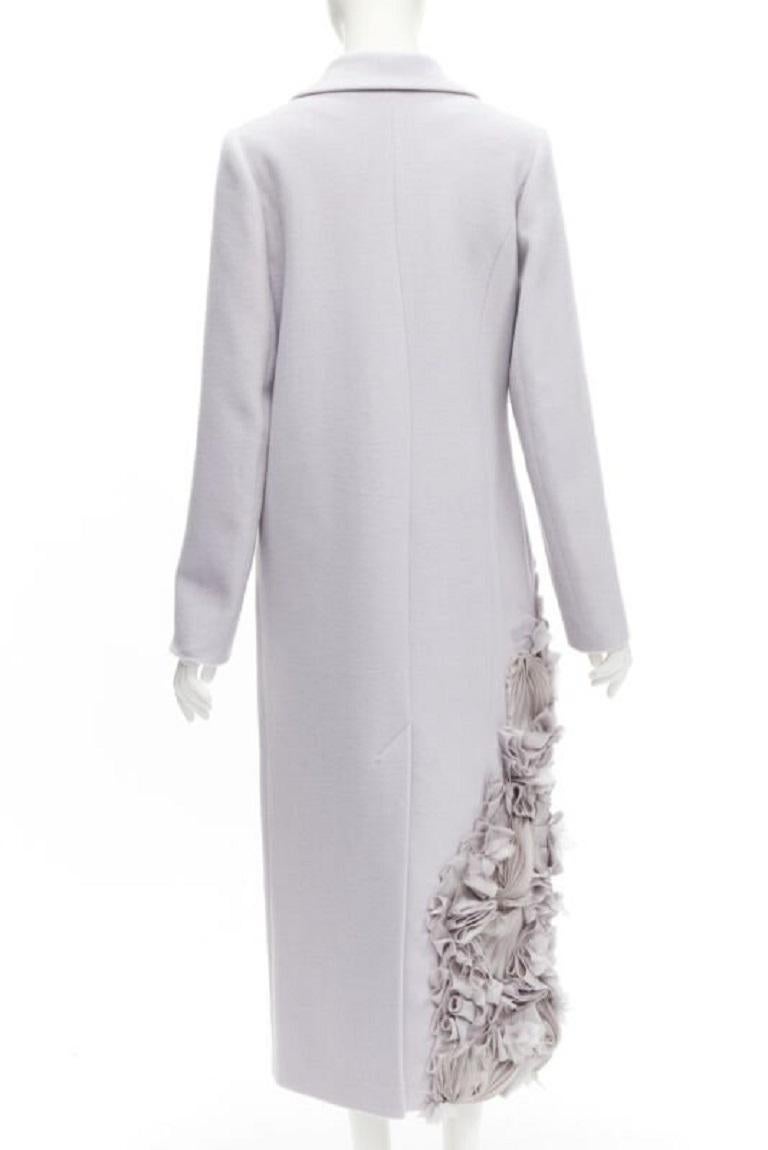 Women's RUBAN ATELIER 100% cashmere lilac grey ruffle applique oversized coat XS