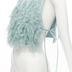 RUBAN Russia 100% wool light blue silk ruffle petal tie side cropped vest top XS