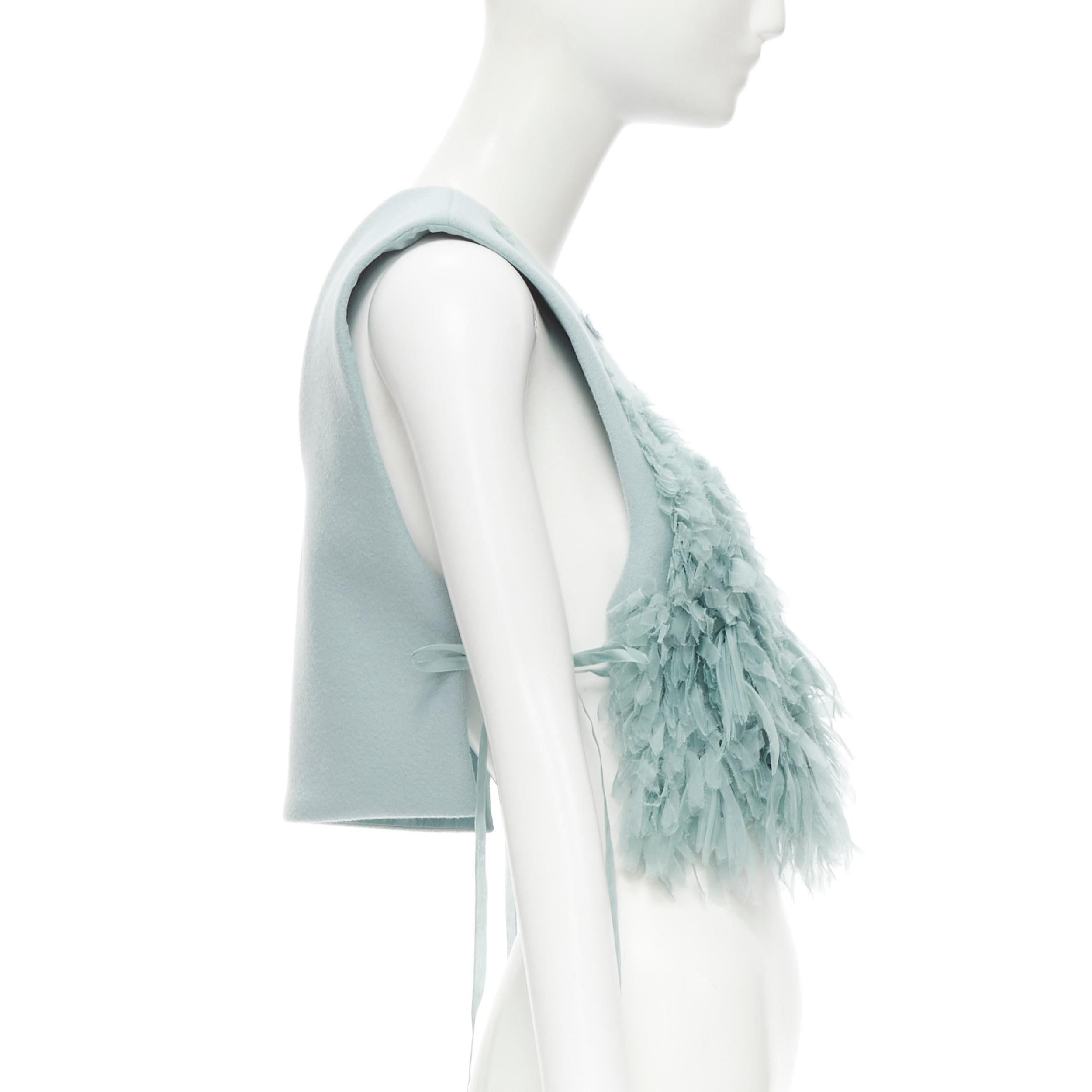 RUBAN Russia 100% wool light blue silk ruffle petal tie side cropped vest top XS In Excellent Condition In Hong Kong, NT