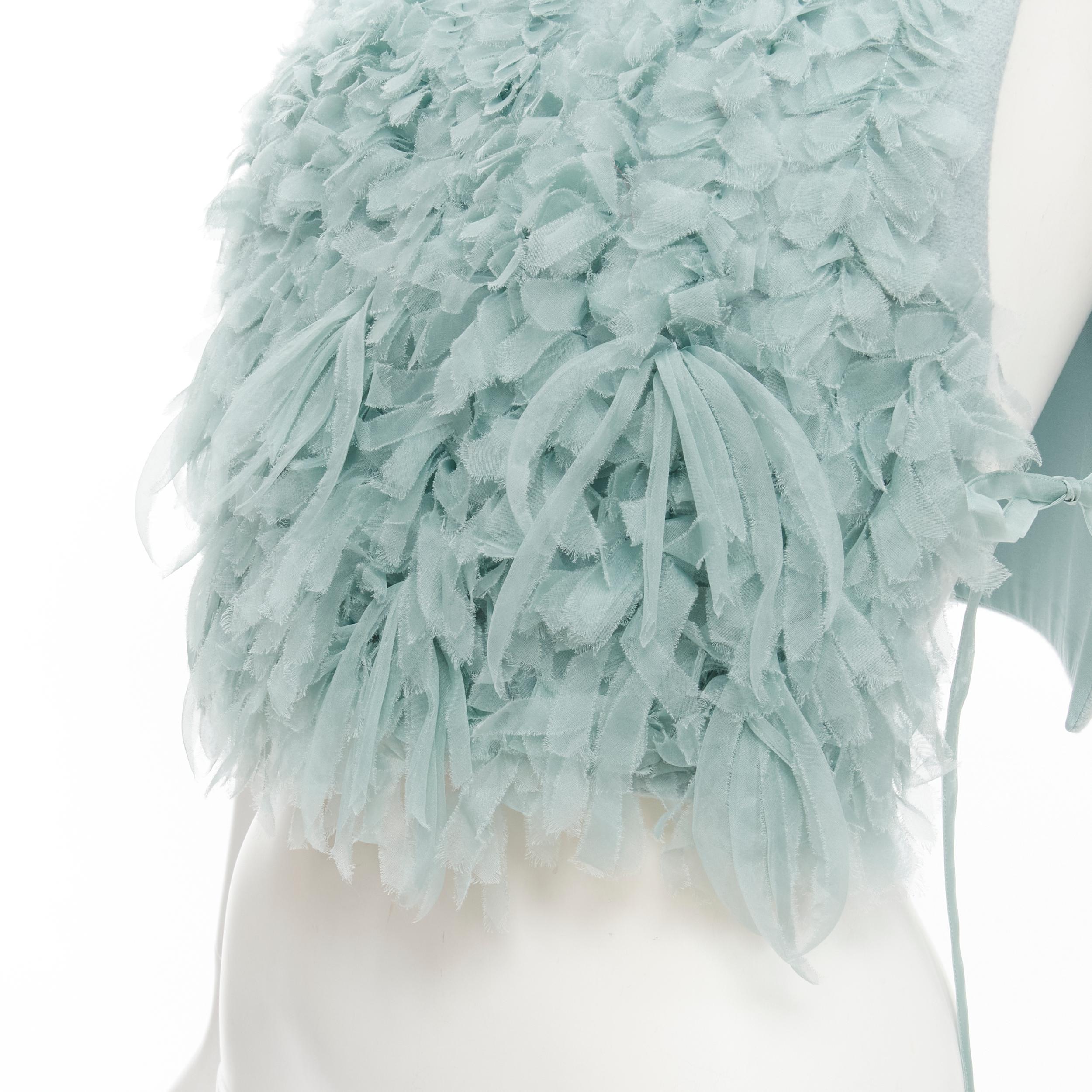 RUBAN Russia 100% wool light blue silk ruffle petal tie side cropped vest top XS 2