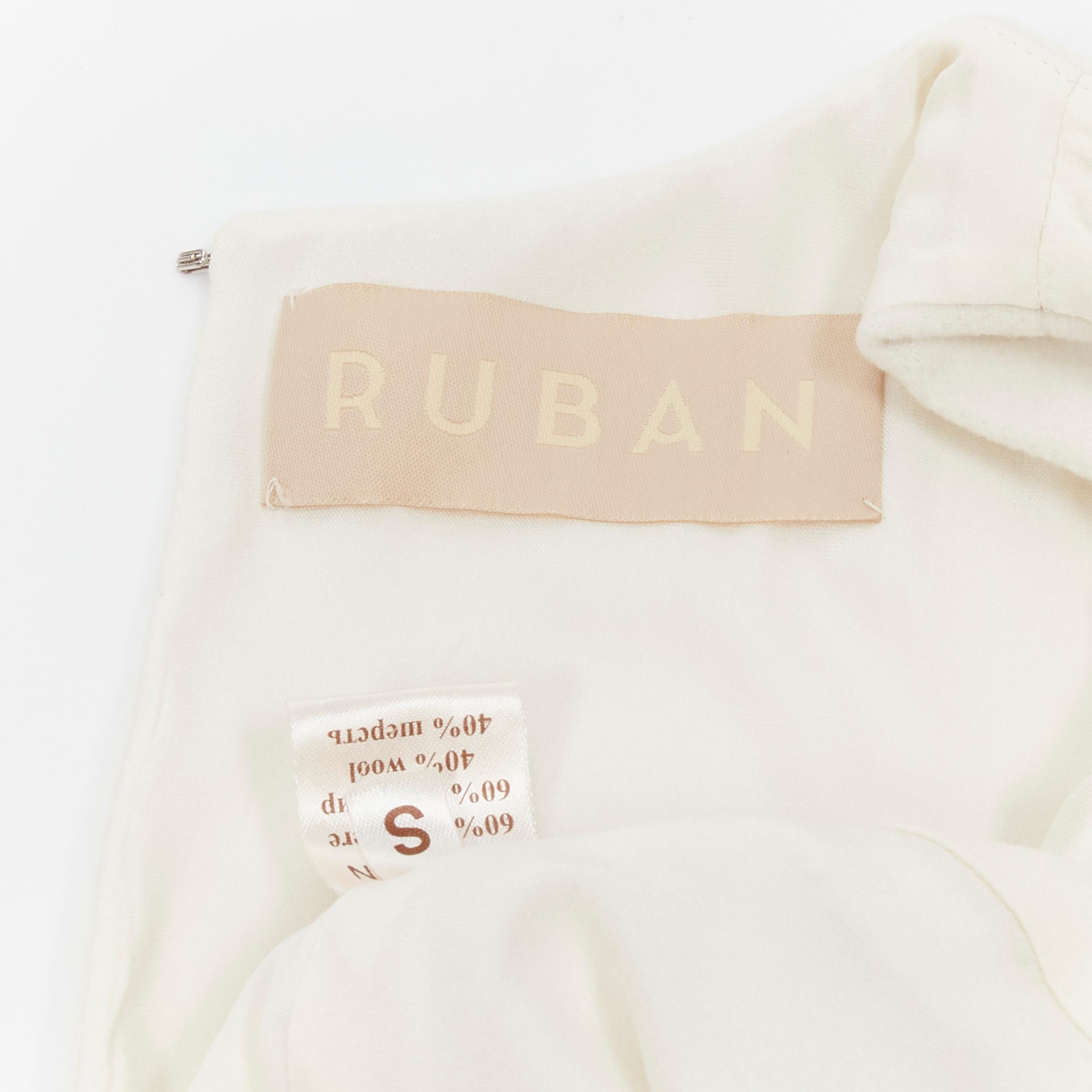 RUBAN Russia white cashmere wool minimal knee length work dress S For Sale 3