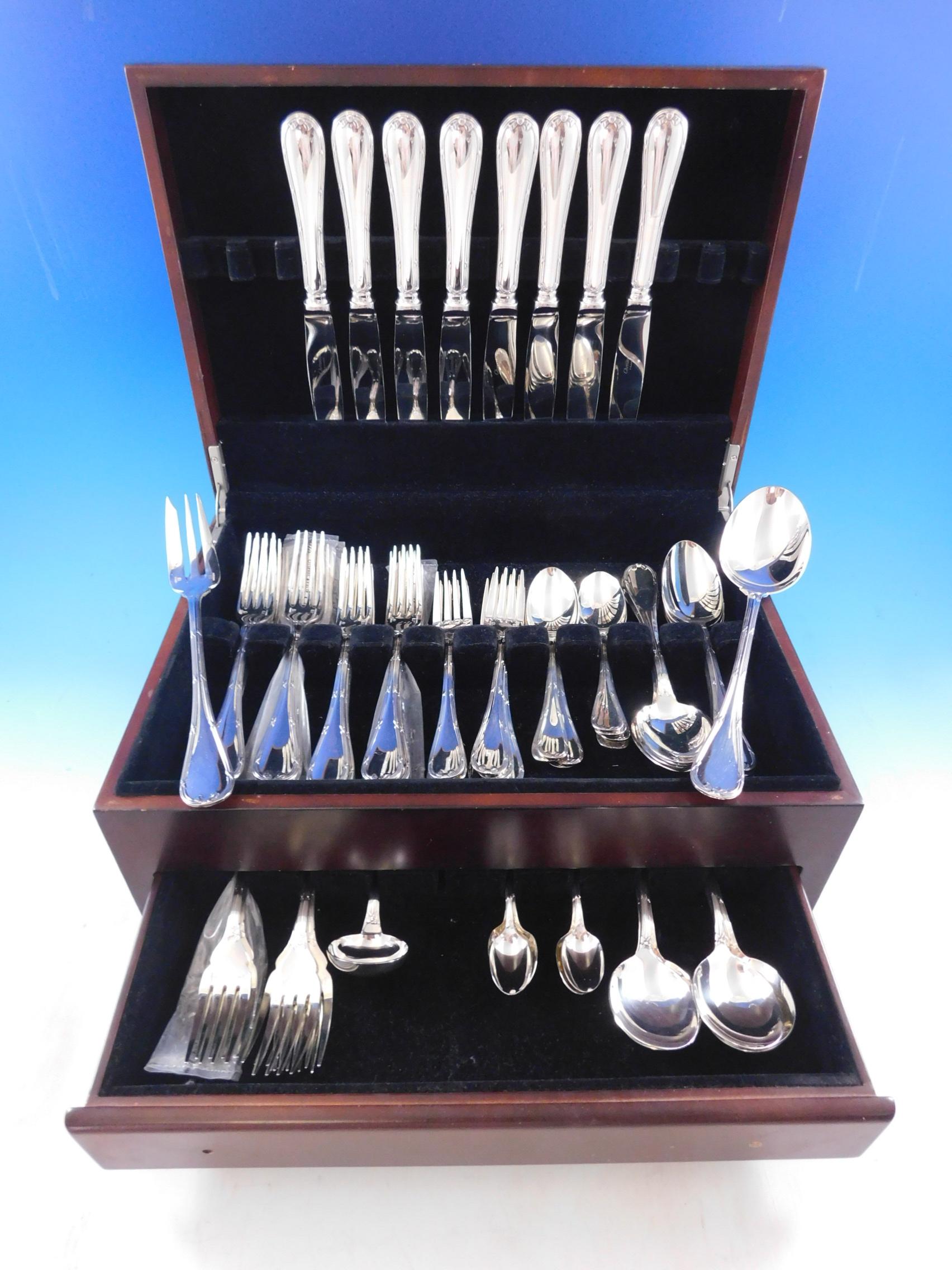With a dedication to perfection and quality, Christofle flatware creations unite craftsmanship and modern technique, resulting in flatware to be handed down through generations. Created in 1907, Rubans is characterized by symmetrical ornamentation