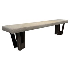 Rubbed Dark Oak Extra Large Upholstered Bench, Italy, Contemporary