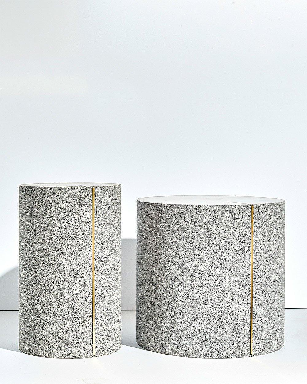 Contemporary Rubber and Concrete CYL Side Table with Brass Inlay by Slash Objects For Sale