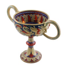 Rubboli Lustre Majolica Double-Handled Compote with Mask Head Detail