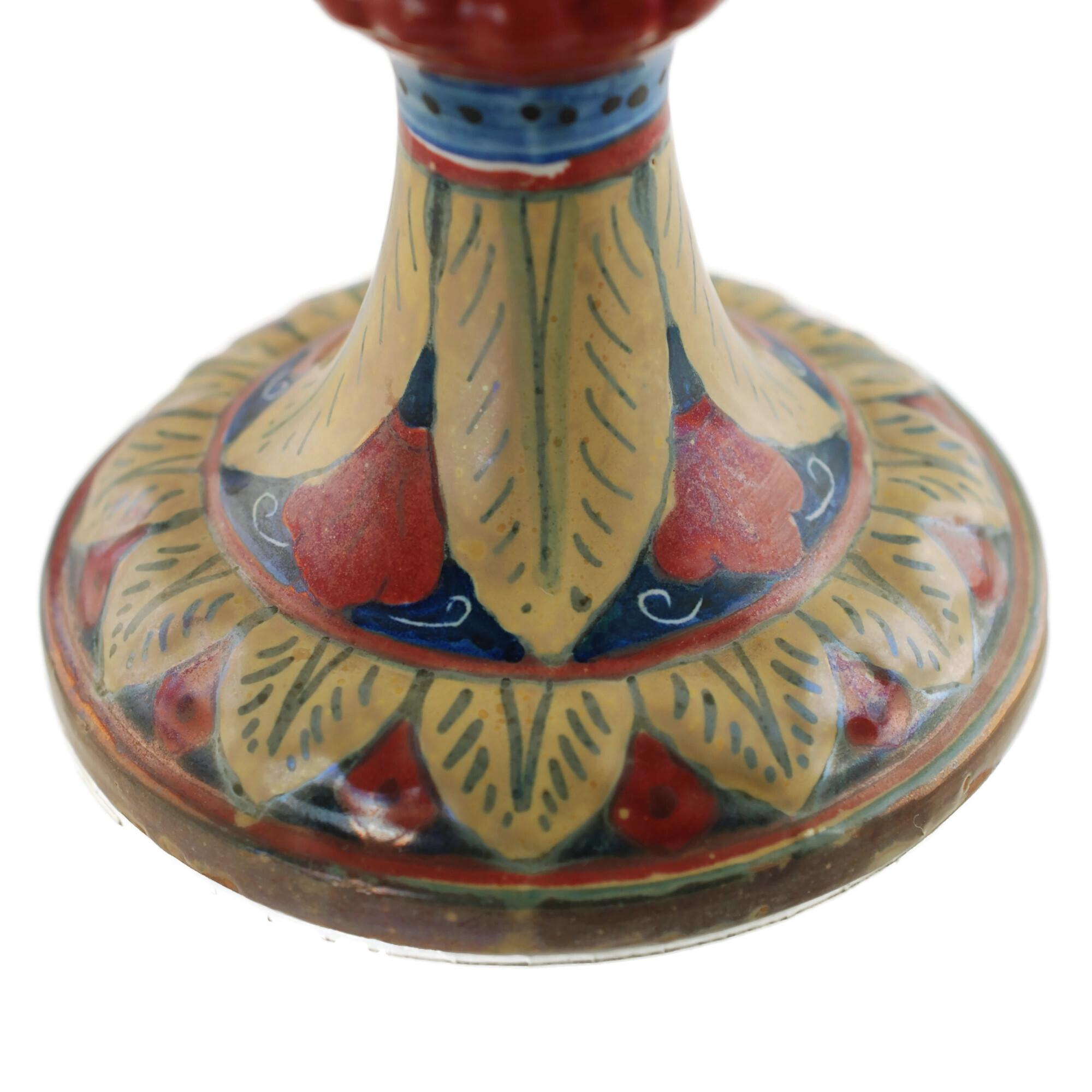 Rubboli Lustre Majolica Double-Handled Compote with Mask Head Detail In Excellent Condition For Sale In Cincinnati, OH