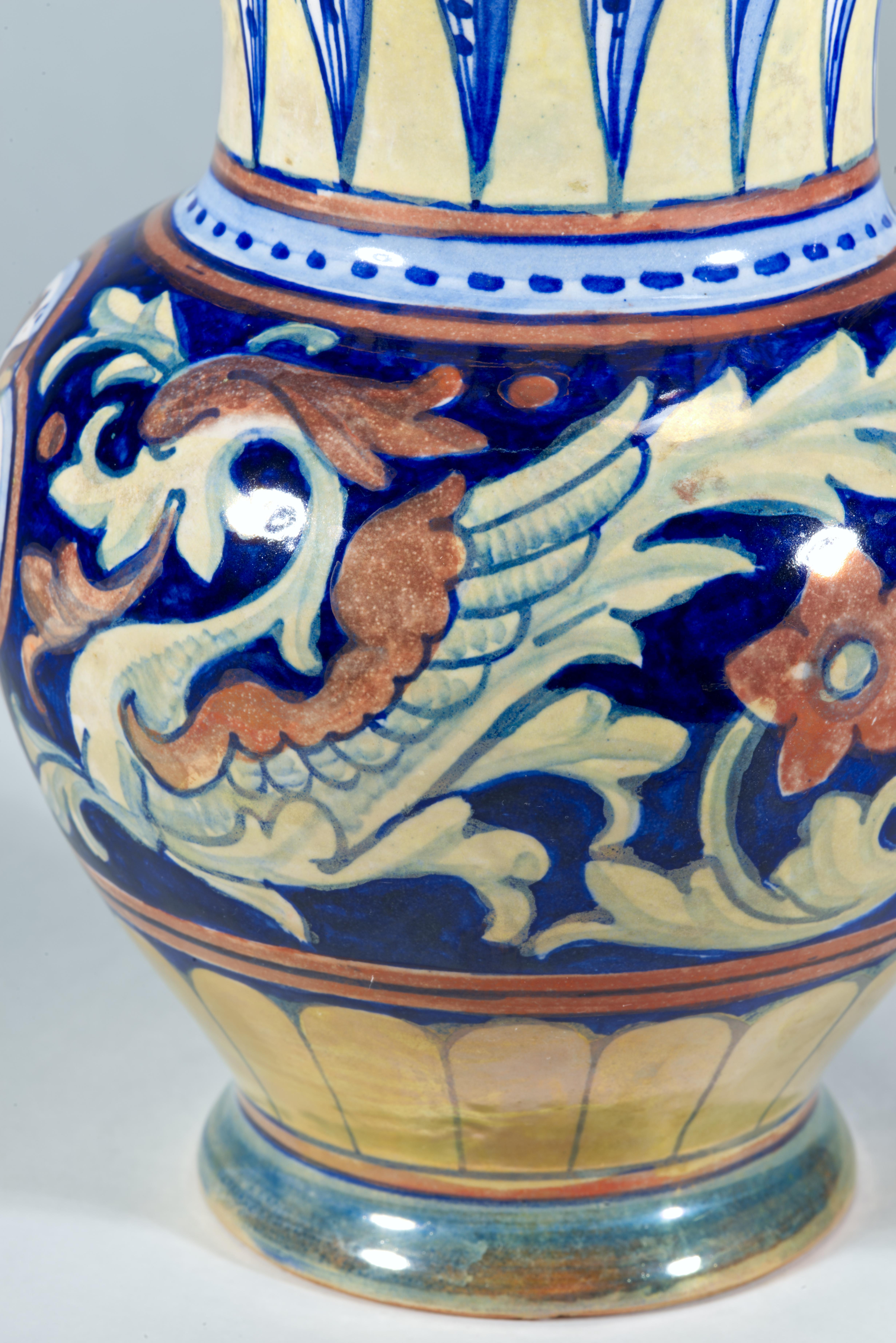 Rubboli Lustre Majolica Pitcher Vase Mythical Beasts Decor For Sale 2