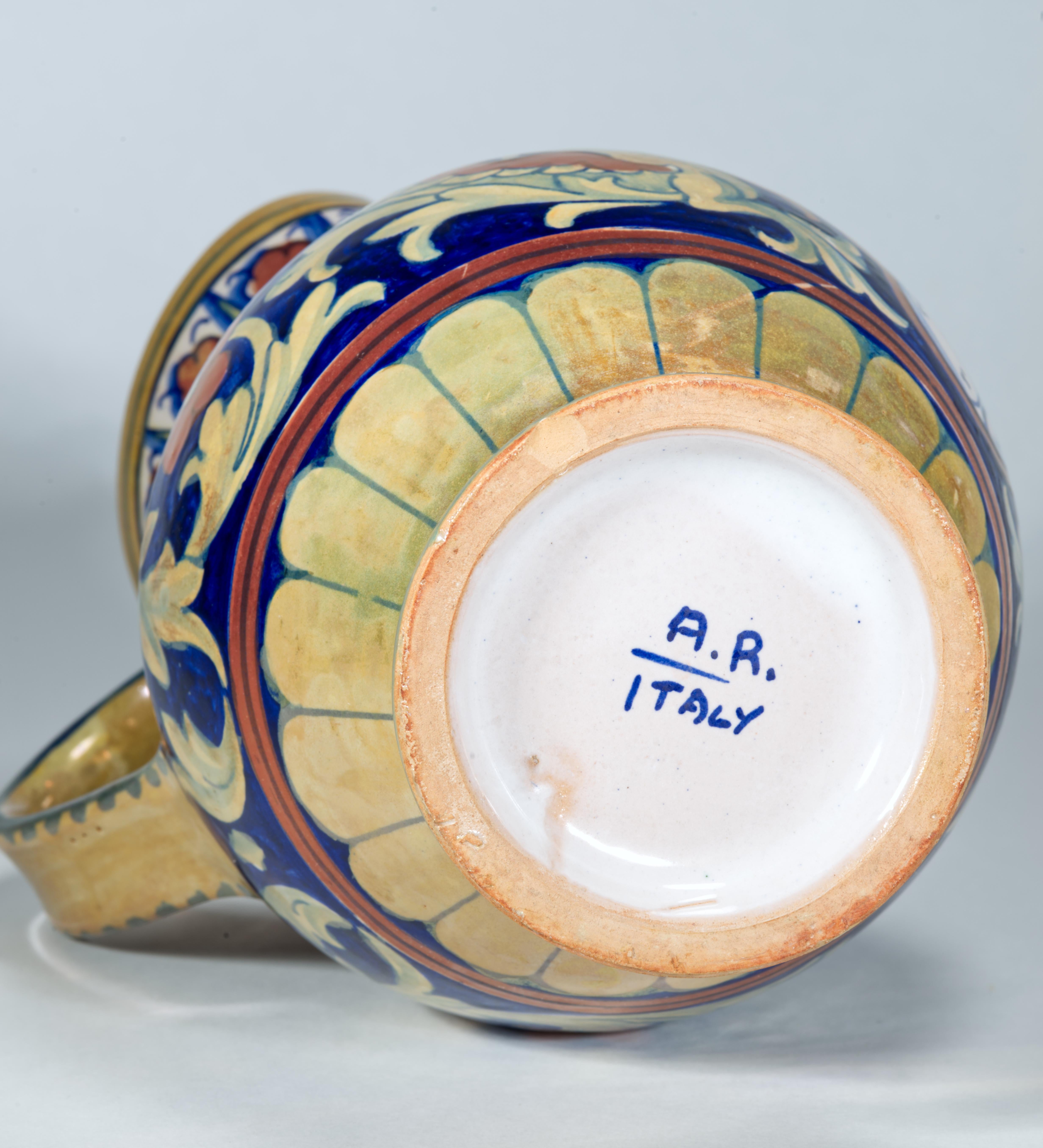 Glazed Rubboli Lustre Majolica Pitcher Vase Mythical Beasts Decor For Sale