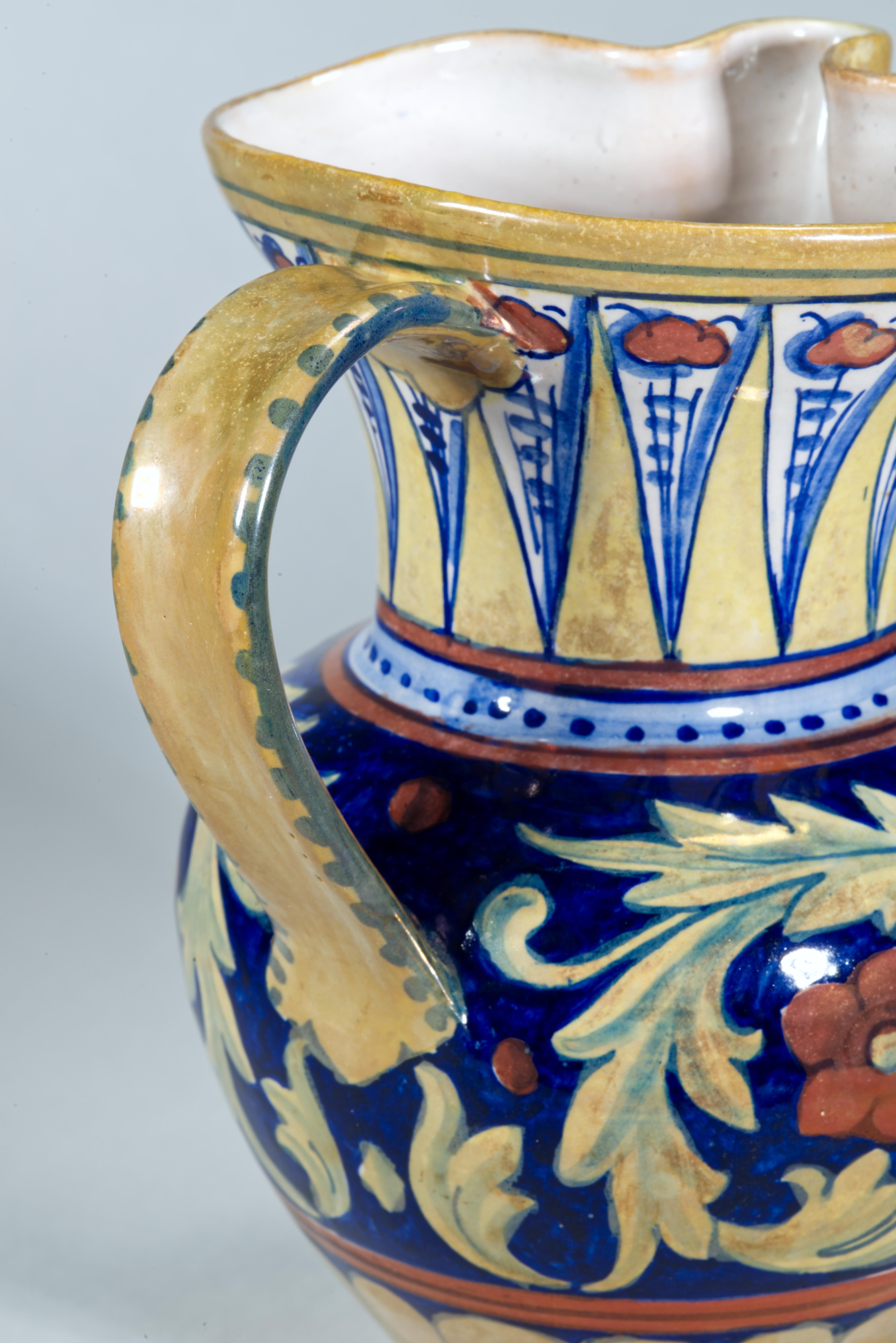 20th Century Rubboli Lustre Majolica Pitcher Vase Mythical Beasts Decor For Sale