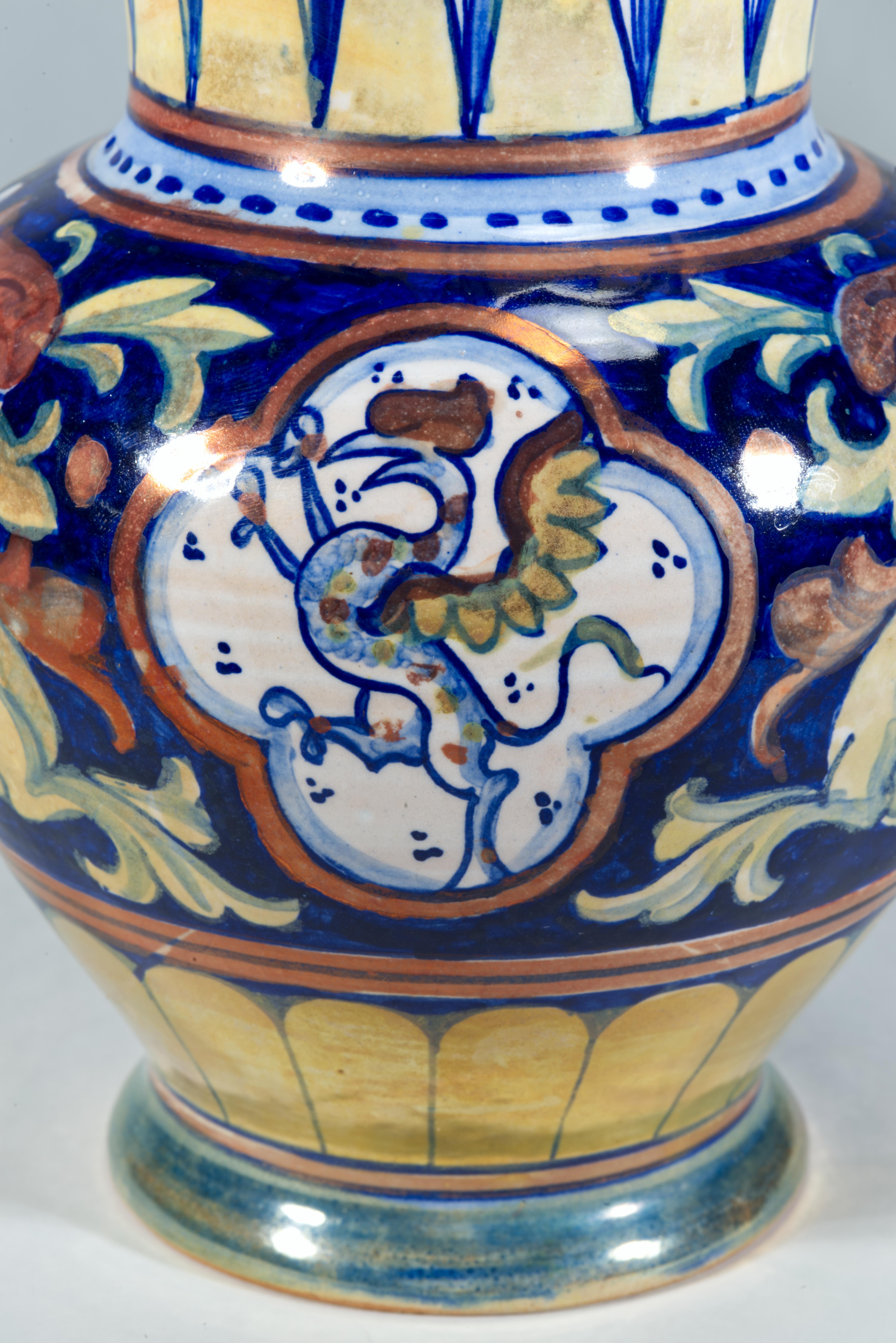 Pottery Rubboli Lustre Majolica Pitcher Vase Mythical Beasts Decor For Sale