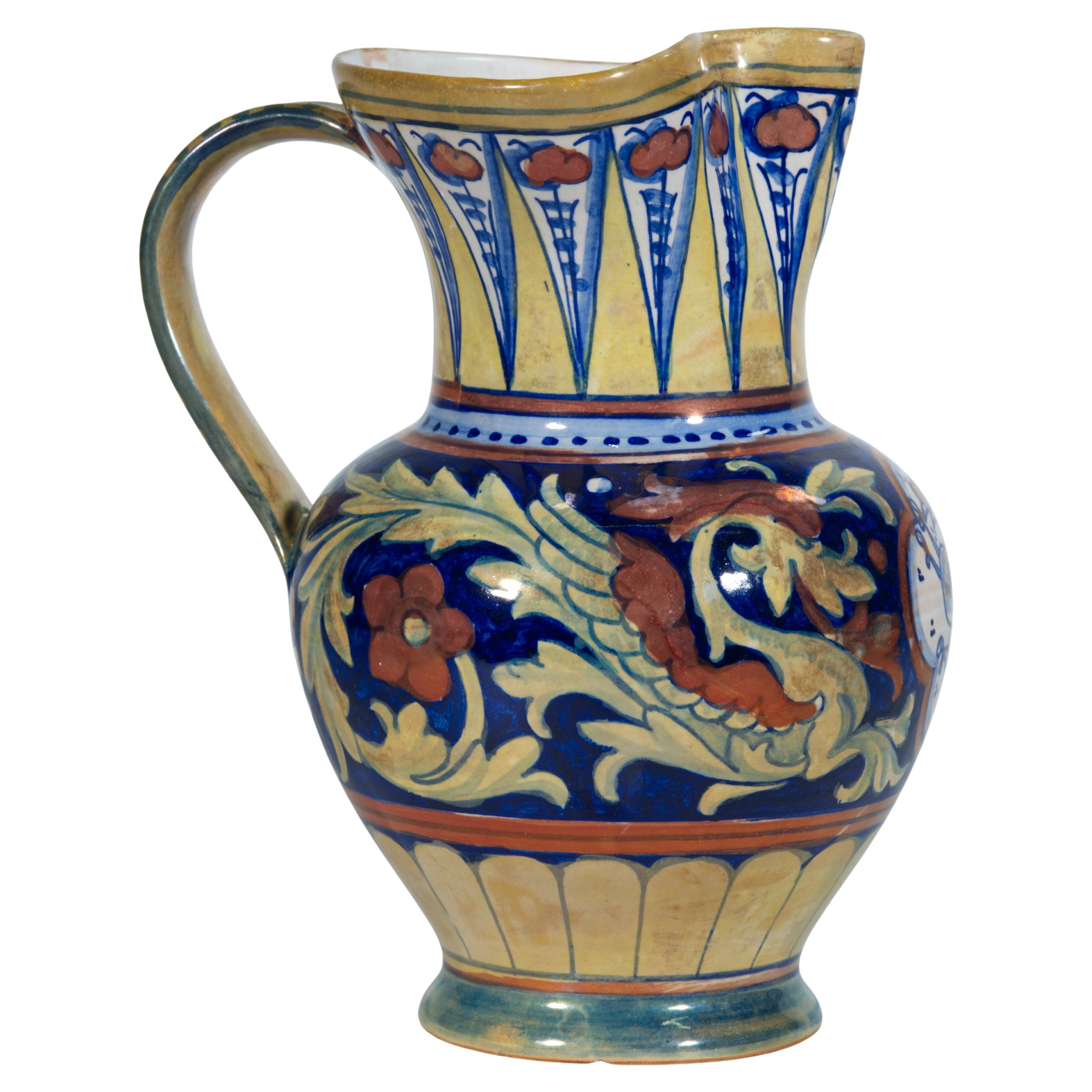 Rubboli Lustre Majolica Pitcher Vase Mythical Beasts Decor For Sale