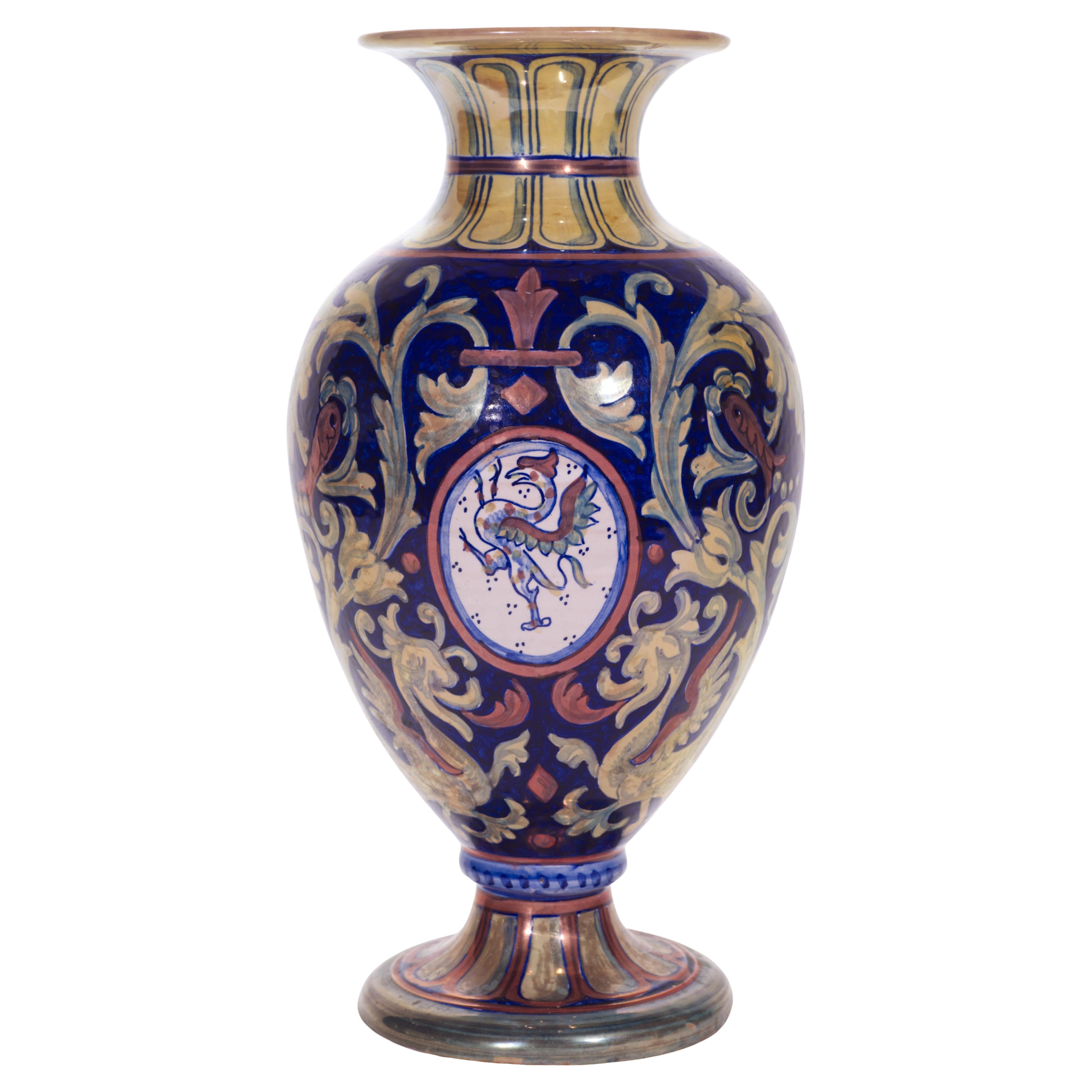 Rubboli Lustre Majolica Vase with Mythical Beasts Decor