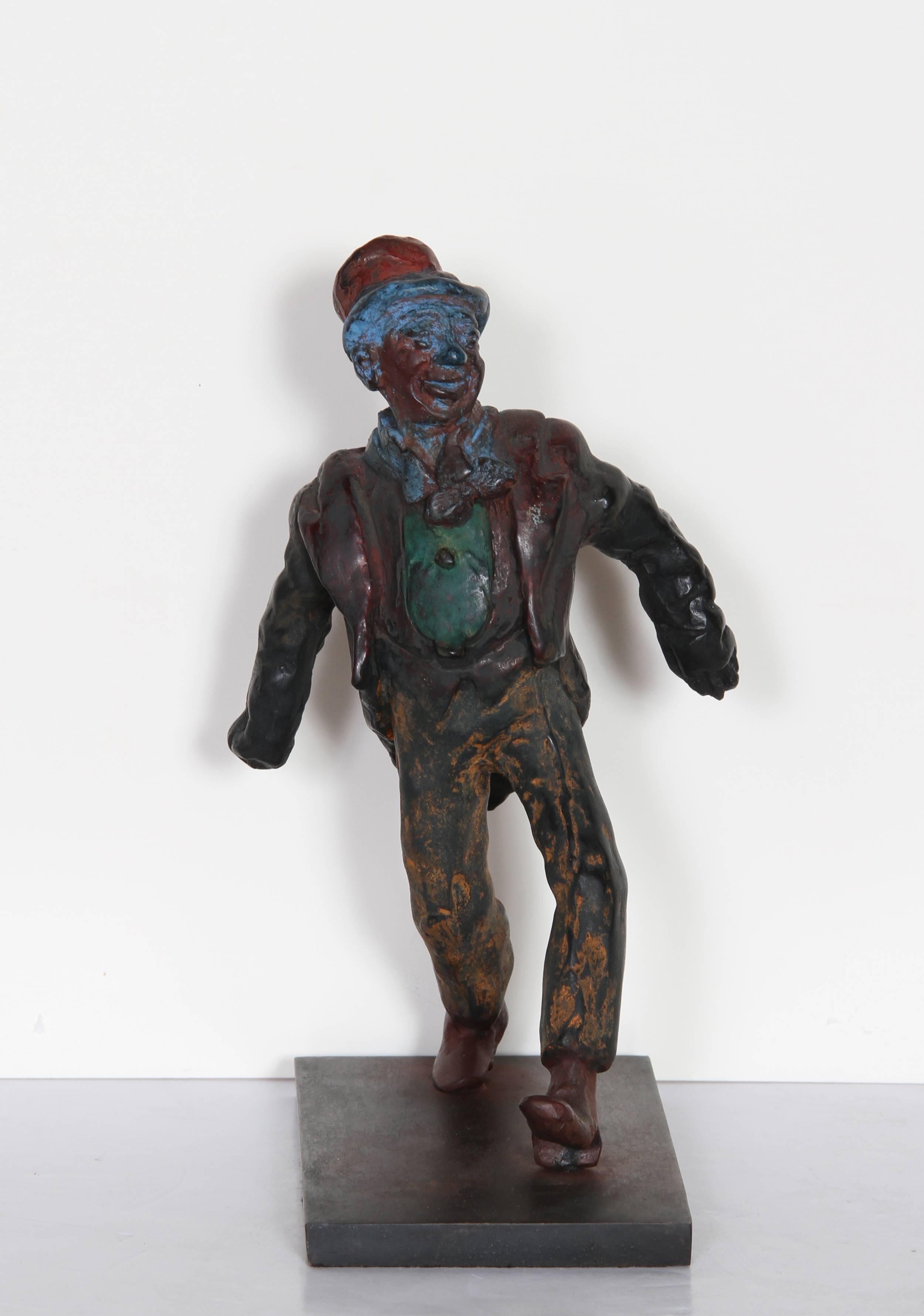 Rube Lucius Goldberg Figurative Sculpture - Clown, Bronze Sculpture by Rube Goldberg