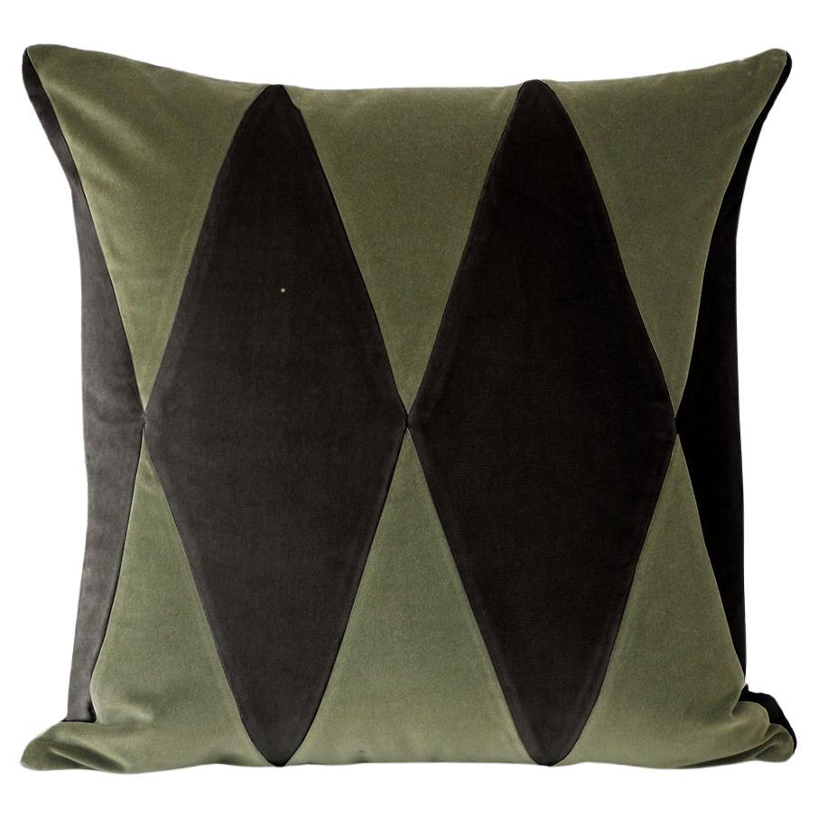 Rubelita Black and Dry Green Velvet Deluxe Handmade Decorative Pillow