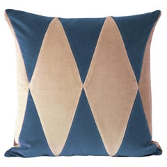 Cuscino decorativo Rubelita Cappuccino e Velluto Blu Deluxe realizzato a mano