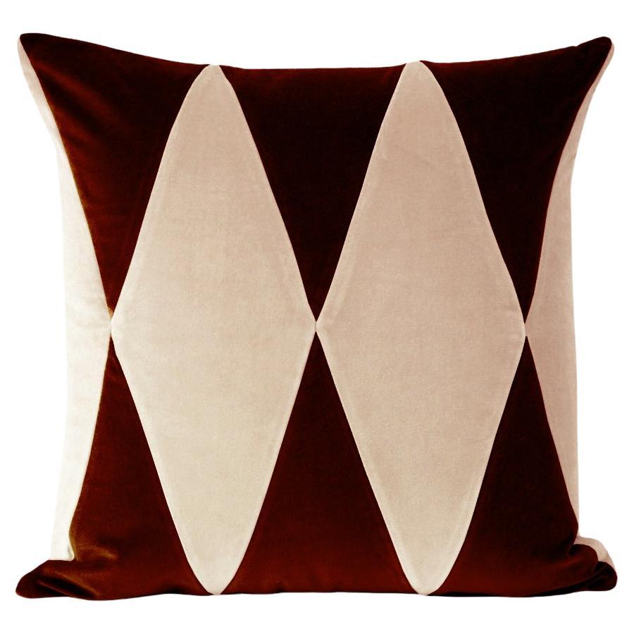 Rubelita Almohada decorativa de terciopelo capuchino y burdeos de lujo hecha a mano