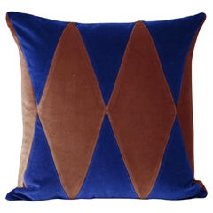 Rubelita Cobalt Blue and Brown Velvet Deluxe Handmade Decorative Pillow