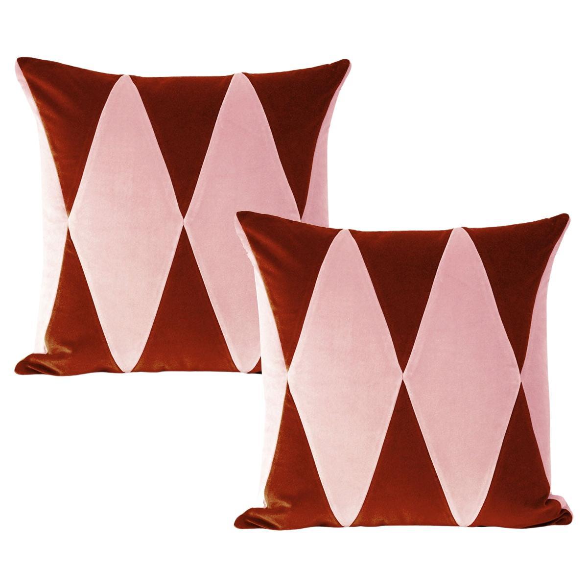 RUBELITA Rosa cobalto e mattone - Set di 2 cuscini in velluto di cotone Deluxe in vendita