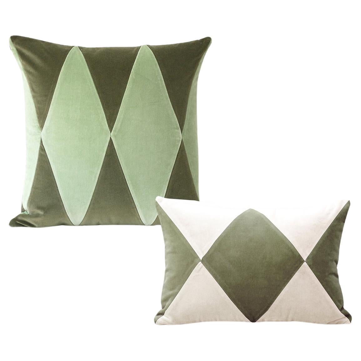 RUBELITA Green - Lot de 2 coussins décoratifs Deluxe faits main en velours