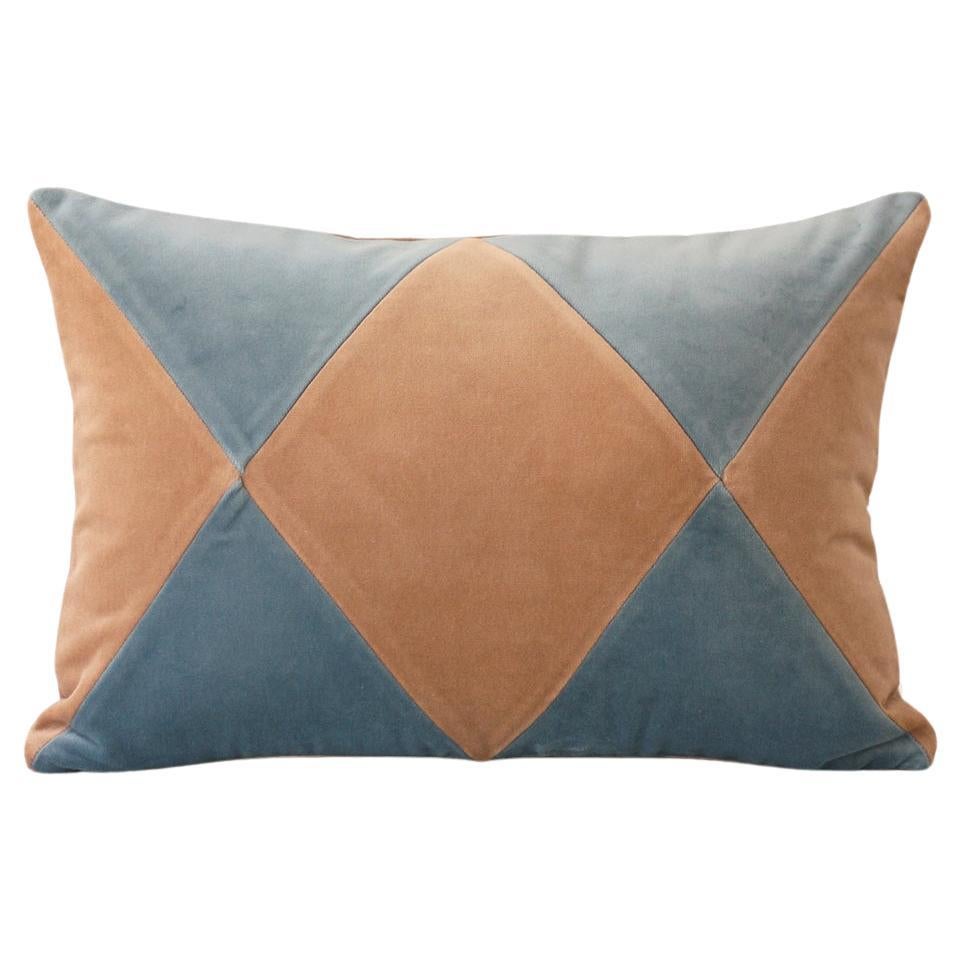 Rubelita II Blue & Cappuccino Velvet Deluxe Handmade Decorative Pillow For Sale