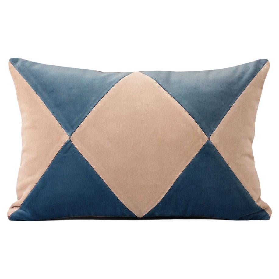 Rubelita II Cappuccino & Horizon Blue Velvet Deluxe Handmade Decorative Cushion