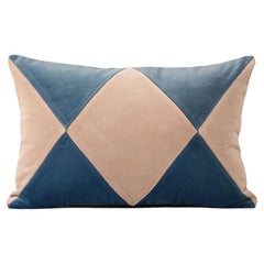 Cuscino decorativo Rubelita II Cappuccino e Horizon Blue Velvet Deluxe realizzato a mano