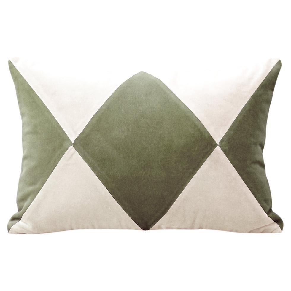 Cuscino decorativo Rubelita II Dry verde e bianco in velluto deluxe fatto a mano