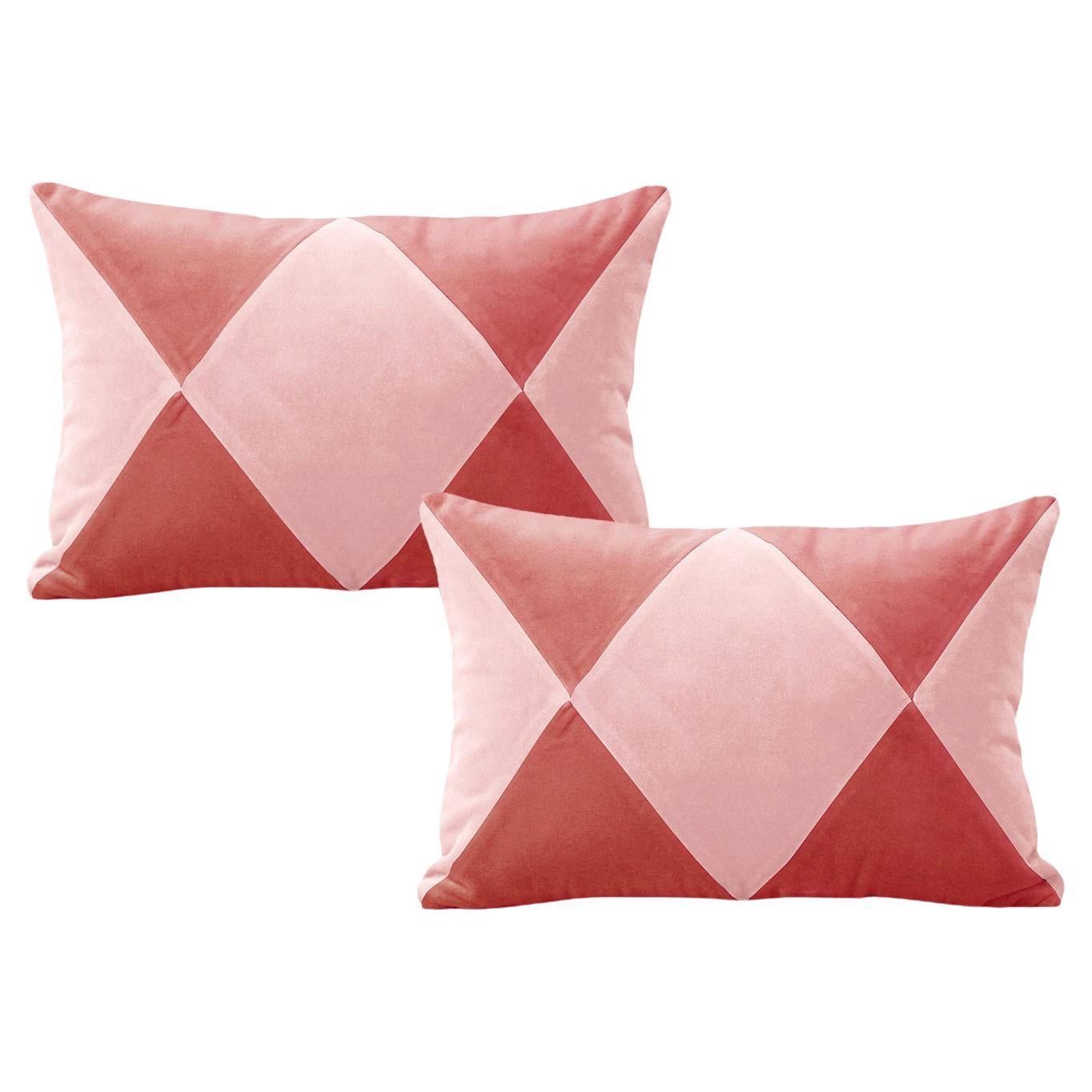 Rubelita II Roségold & Rosa Set von 2 Deluxe Handgefertigten dekorativen Samt-Kissen im Angebot