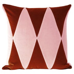 Almohada decorativa de lujo de terciopelo rosa y teja Rubelita hecha a mano