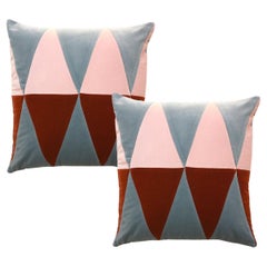 RUBELITA Rosa Ladrillo y Azul Petróleo - Set de 2 Cojines Deluxe de Terciopelo de Algodón