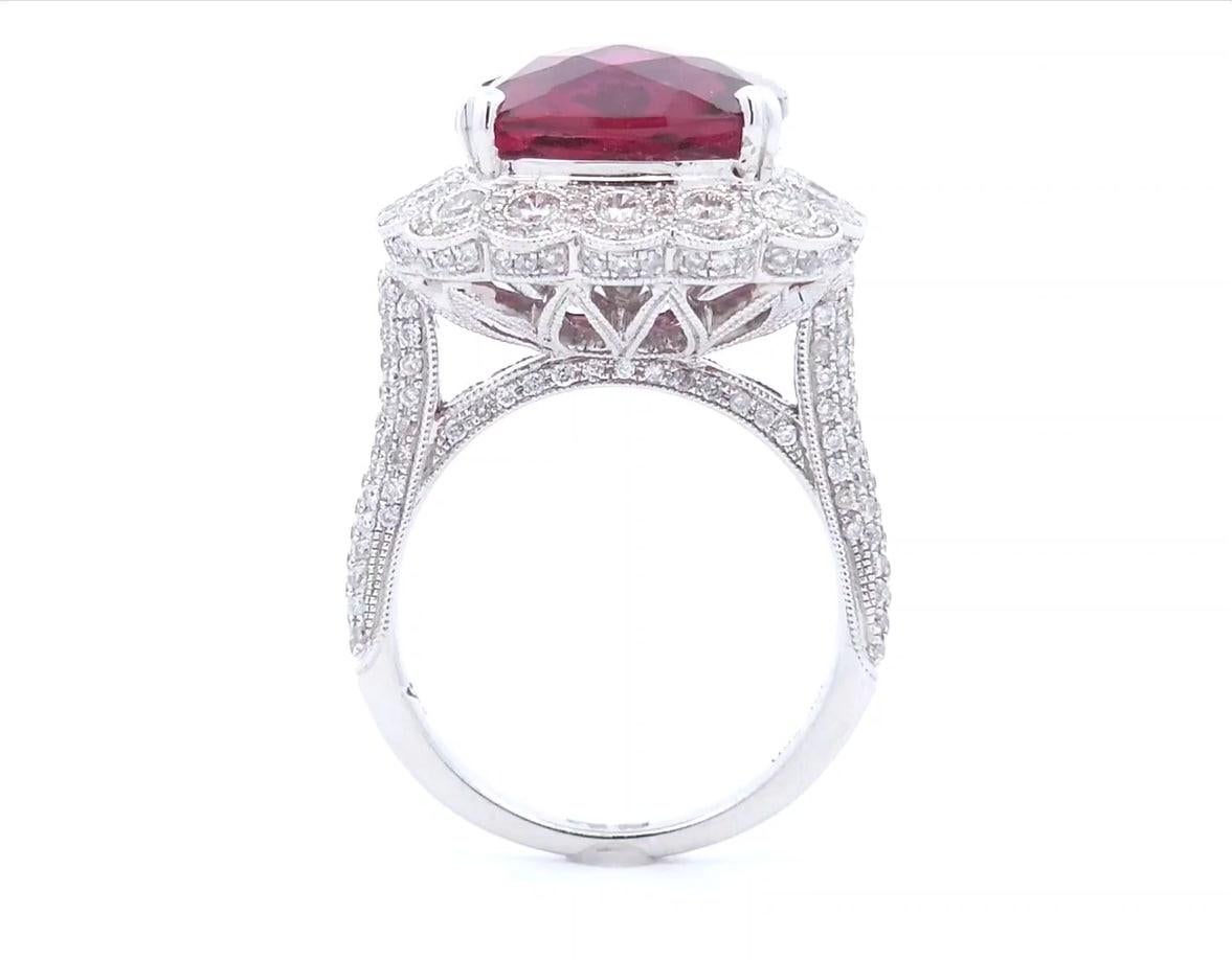 Cushion Cut Rubelite 10 Carat Ring in 18K Gold For Sale