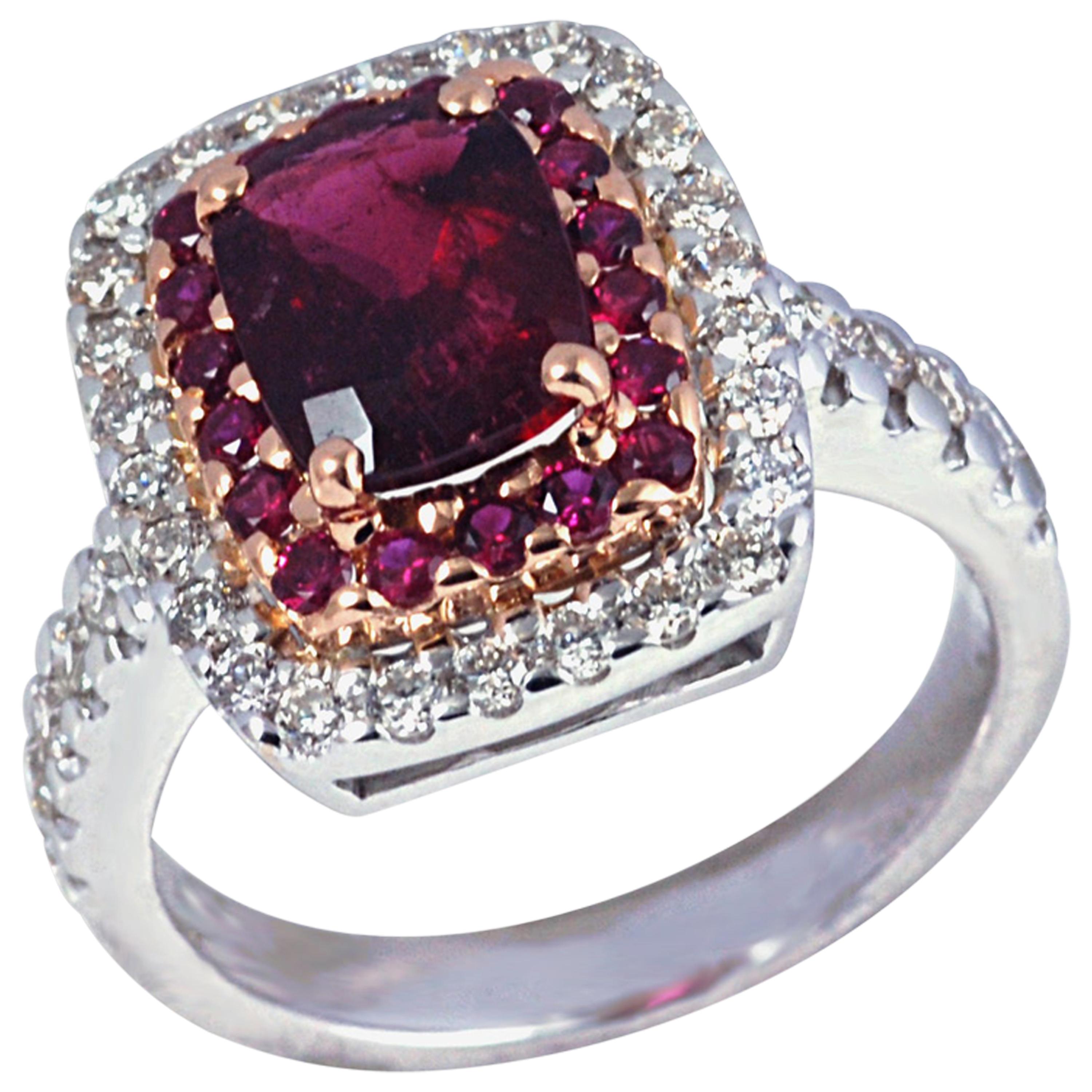 Rubelite 1.66 Carat Ruby 0.37ct with Diamond 0.66 Ct Ring in 18 Karat White Gold For Sale