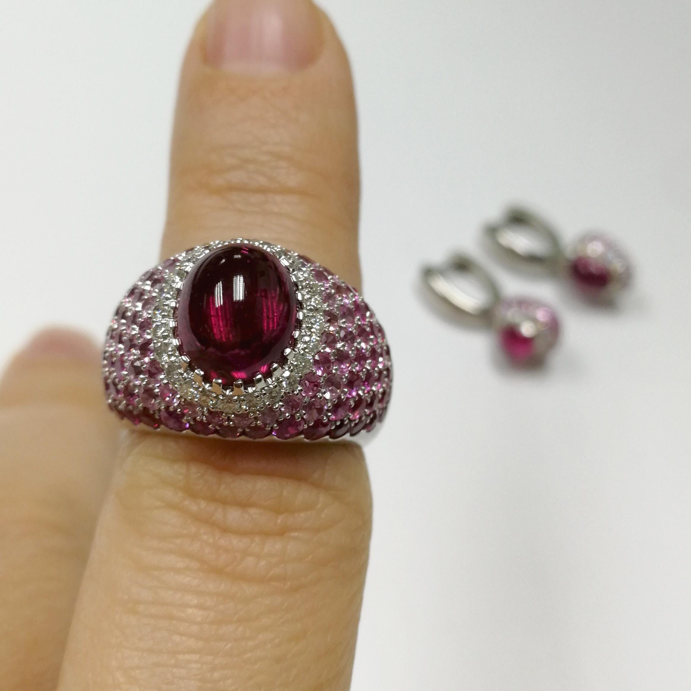 Rubelite 2.79 Carat Diamonds Rubies Sapphires White 18 Karat Gold Riviera Ring For Sale 4