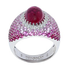 Bague Riviera en or blanc 18 carats avec rubellite de 2,79 carats, diamants, rubis et saphirs