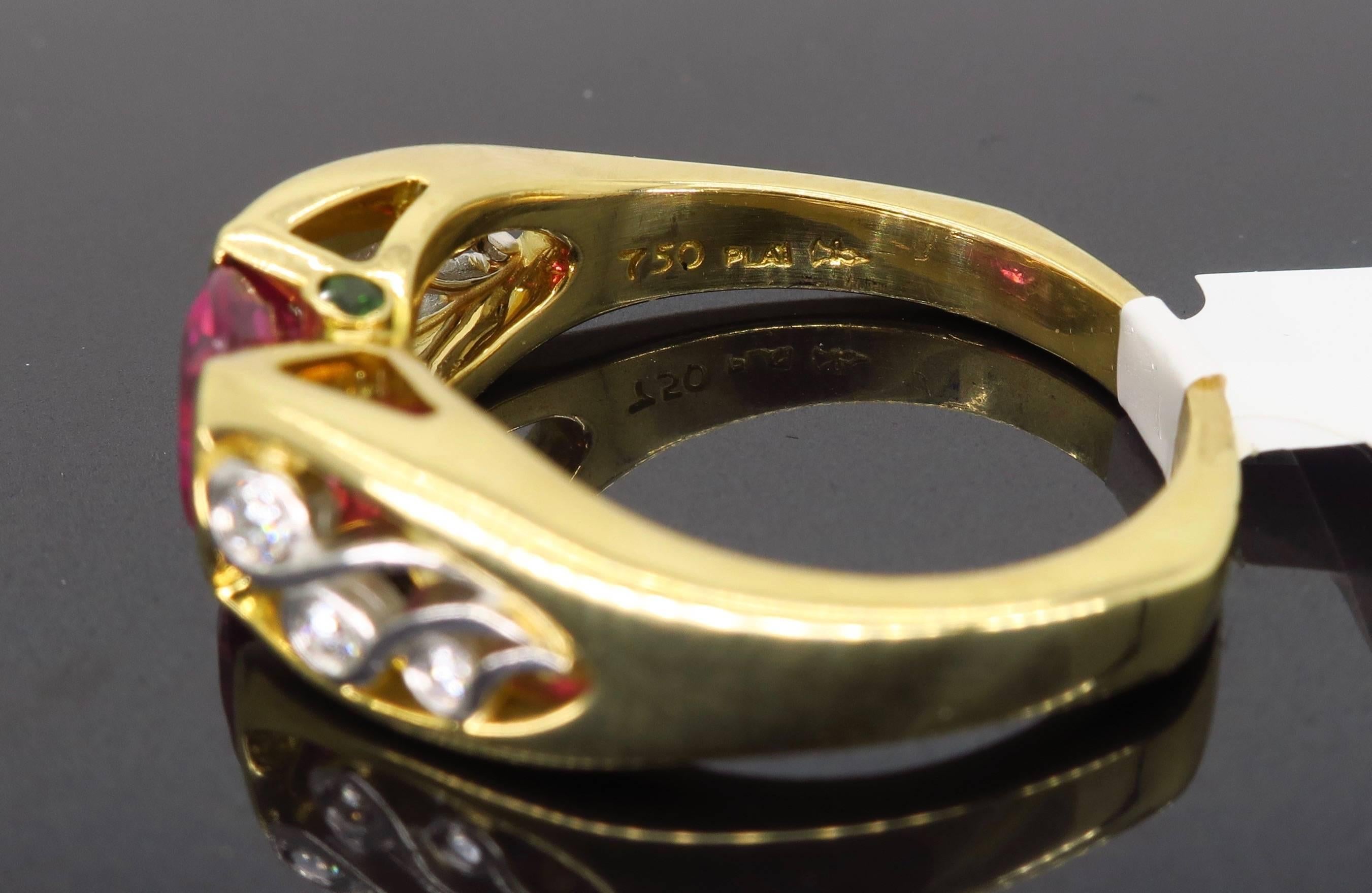 Rubelite and Diamond 18 Karat Yellow Gold Ring 11