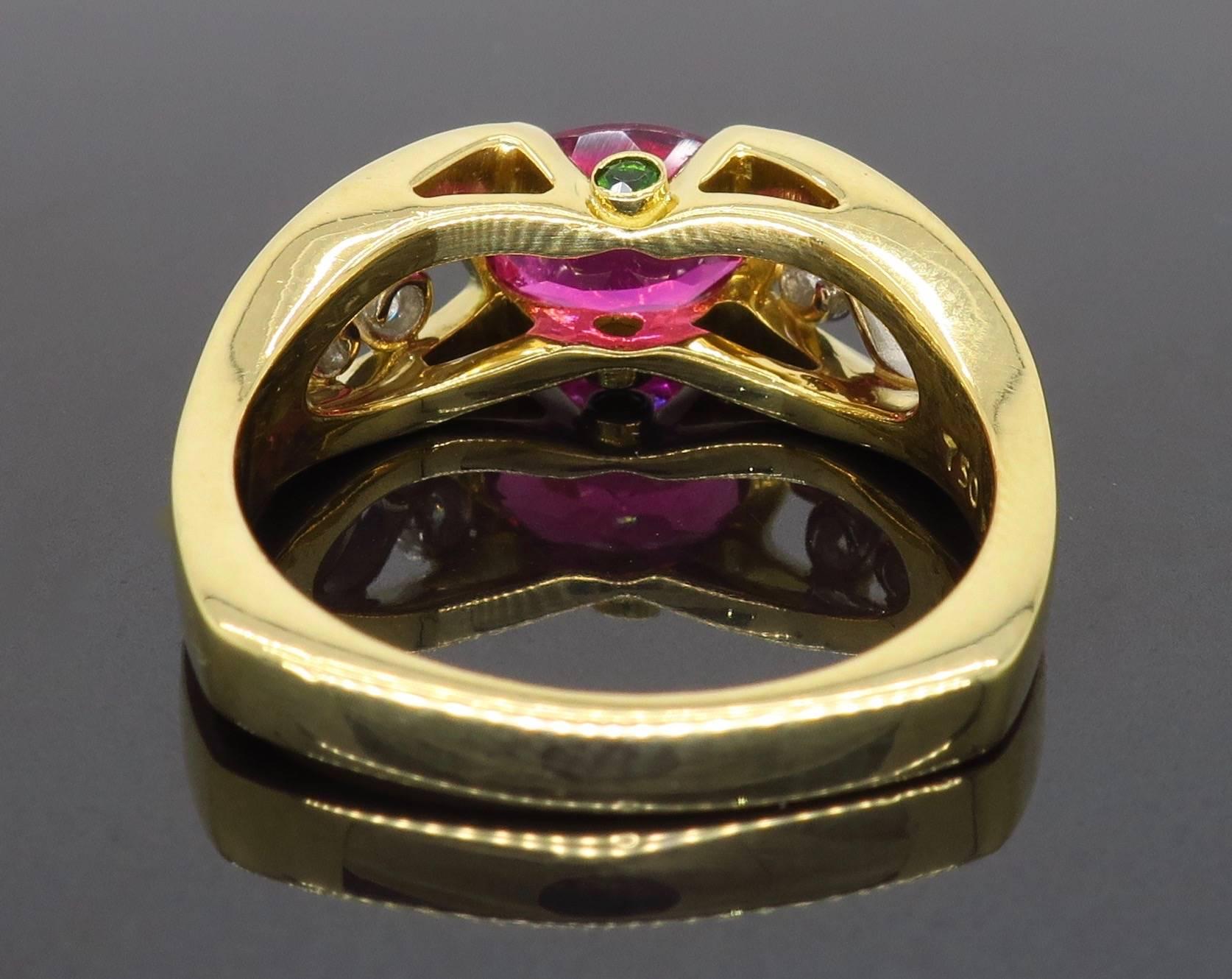 Rubelite and Diamond 18 Karat Yellow Gold Ring 2