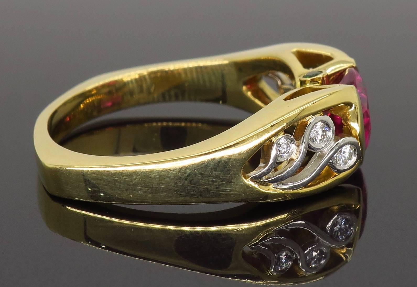 Rubelite and Diamond 18 Karat Yellow Gold Ring 3